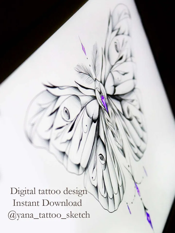 Moth Tattoo Design Moth Tattoo Idea Drawing Flash, Instant download JPG, PDF, PNG