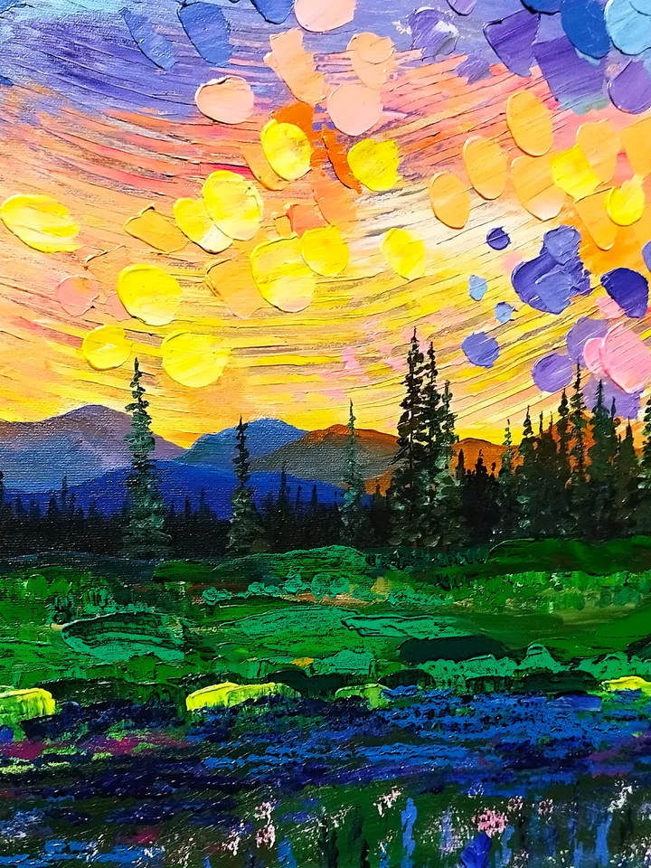 Textured Acrylic Painting Sunset Landscape Art Wall Decor