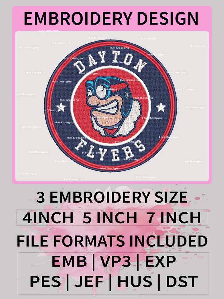 Dayton Flyers NCAA Logo Embroidery Files, Machine Embroidery Designs for College Sports Fans