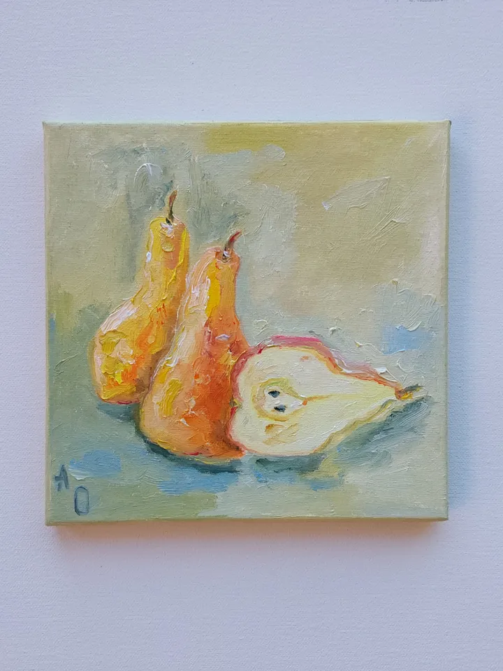 "Still life. Pears" oil painting on canvas 20x20cm (8x8inch)