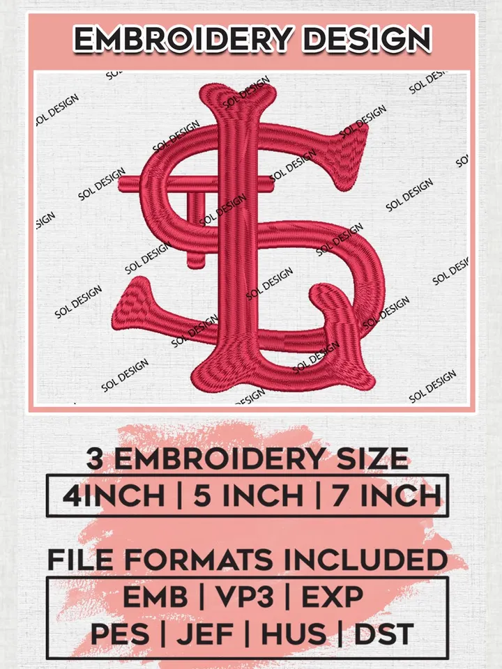 MLB St. Louis Cardinals Logo Embroidery Files, MLB St. Louis Cardinals Team Embroidery, MLB Teams, 3 sizes, MLB Machine embroidery designs, Digital Download