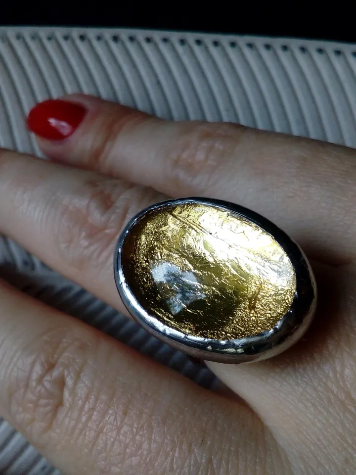 Glass ring, large oval ring, simple stained glass, tin soldered ring, stained glass ring, sparkling ring, shiny ring