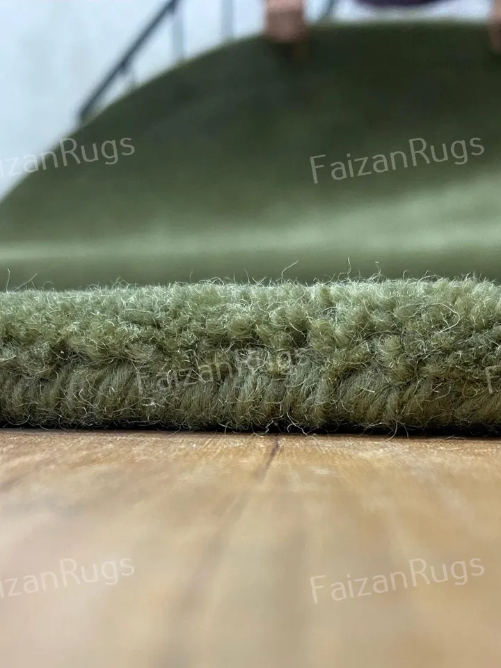 Ready to Ship 11x11 Green Hand Tufted Rug | Hand Carving Rug | Circle Shape Rug 100% Wool For Kids Room | Living Room | Bed Room Nursery