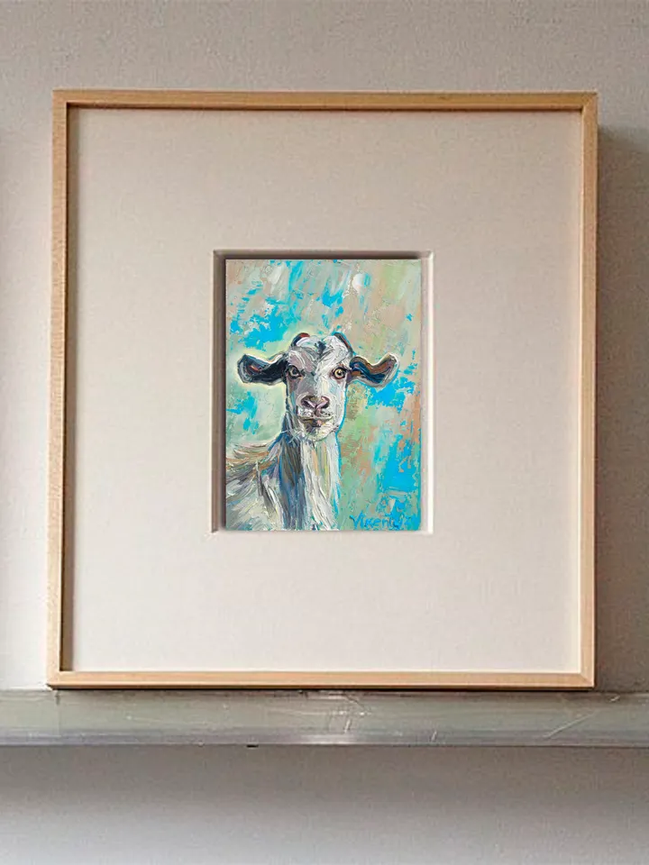 Goat Painting Farm Animal Original Art Impasto Oil Painting 5x7 Goat Artwork Animal Portrait Nursery Wall Art Rustic Home Decor Fine Art by ArtFromVictoria