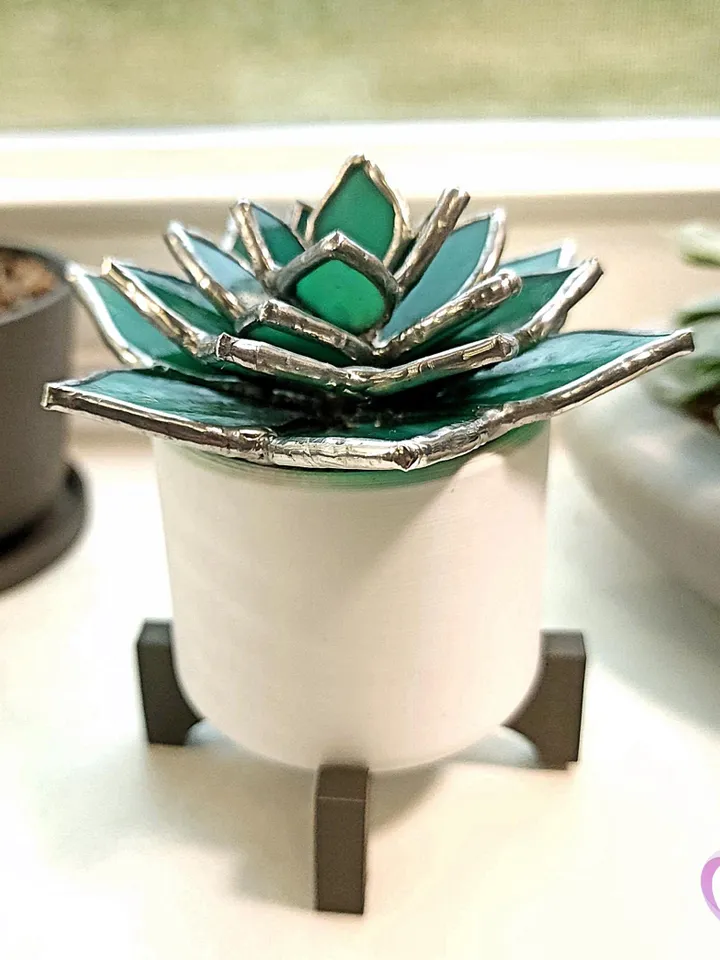 Stained Glass Succulent Flowering Echeveria Suncatcher in Pot Cute Desert Decor Perfect No Kill Terrarium Gift for Succulent Plant Lover