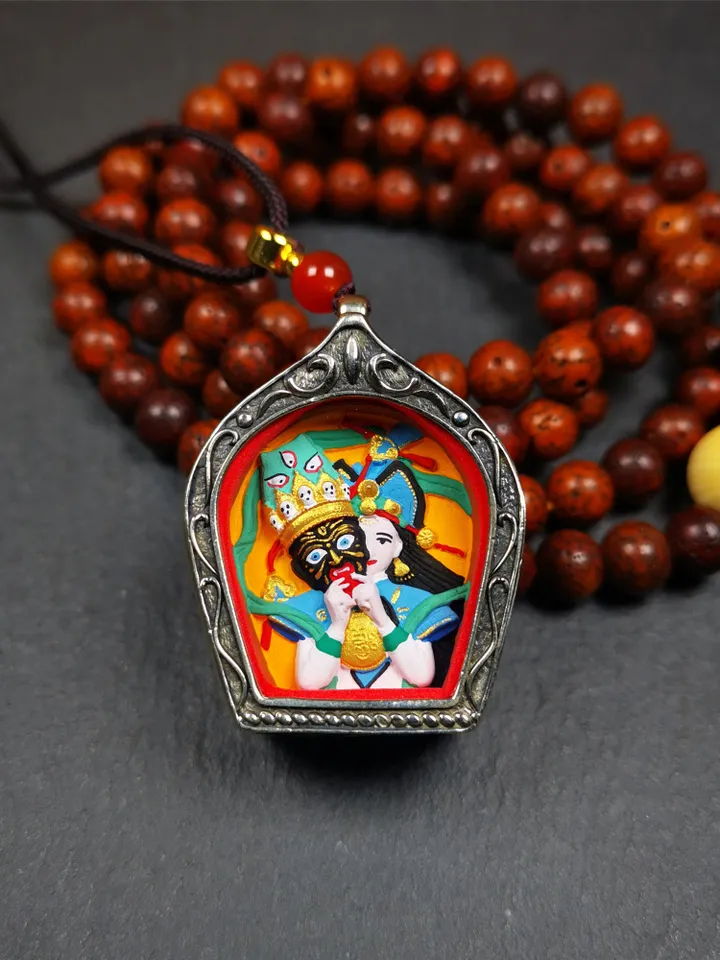 Gandhanra Handmade Tibetan Gau Ghau Shrine,Consecration Shri Devi Tsa Tsa,Drashi Lhamo,Zashi Lhamo ,Mini Tibetan Buddhist Altar Amulet