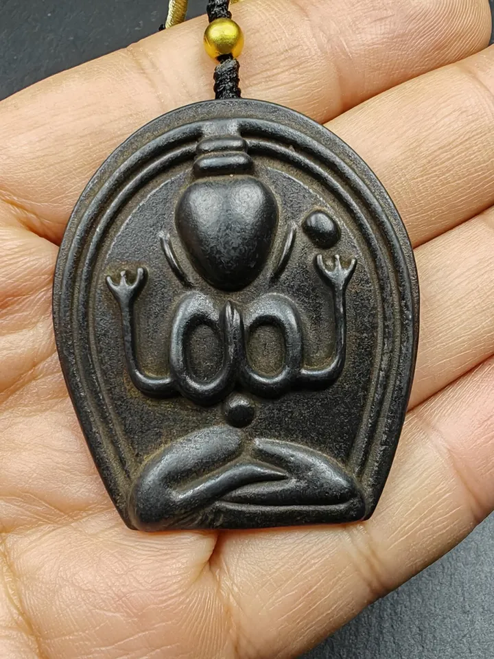 Vintage Tibetan Chenrezig / Padmapani Amulet,Gandhanra Buddhism Badge Pendant, Spiritual Gift,Protective Charm,Made of Thokcha,49×42mm