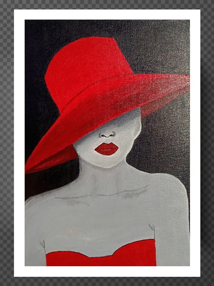Girl in a red hat painting with a girl in a red dress Original acrylic painting