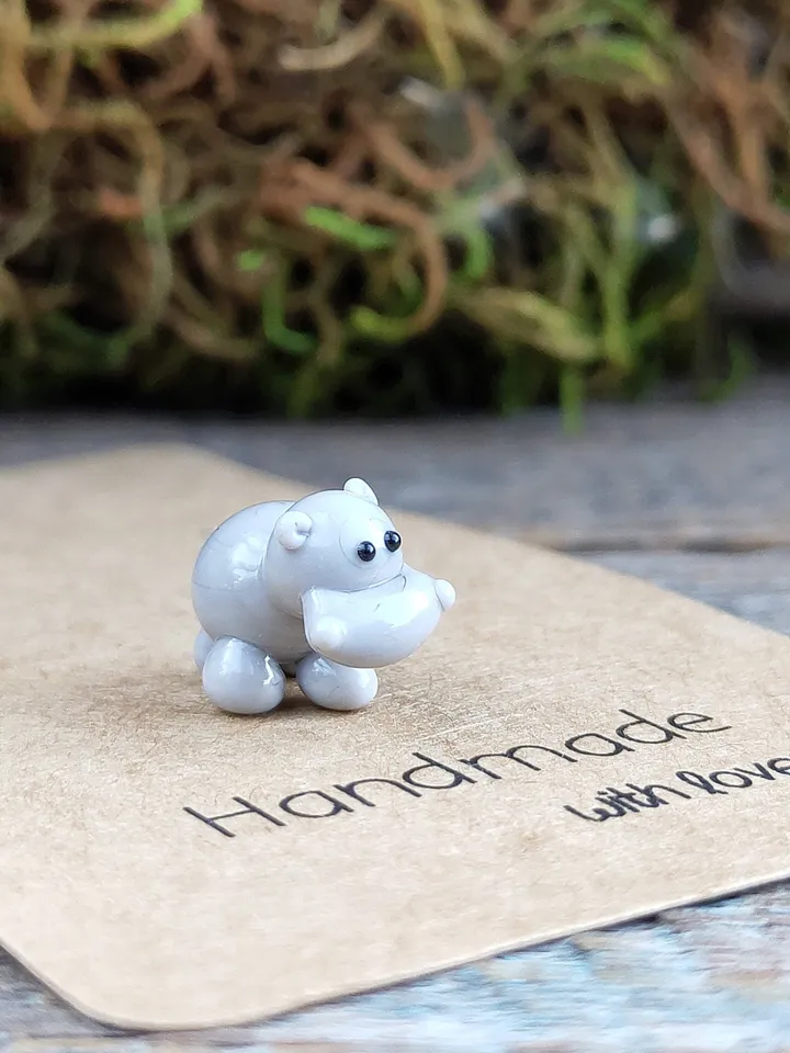 Hippo figurine Hippo art Hippo gifts Hippo ornament Hippo statue Hippopotamus Hippo for Christmas Miniature animals Tiny glass animals