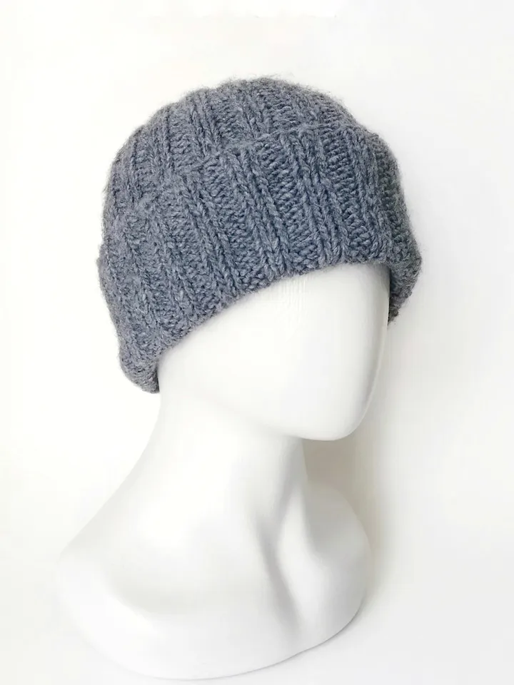 Handmade Grey Men's Beanie with Cuff - Luxuriously Warm Merino-Alpaca Blend Knit Hat, Handcrafted Warm Winter Wool Cap. FREE SHIPPING!
