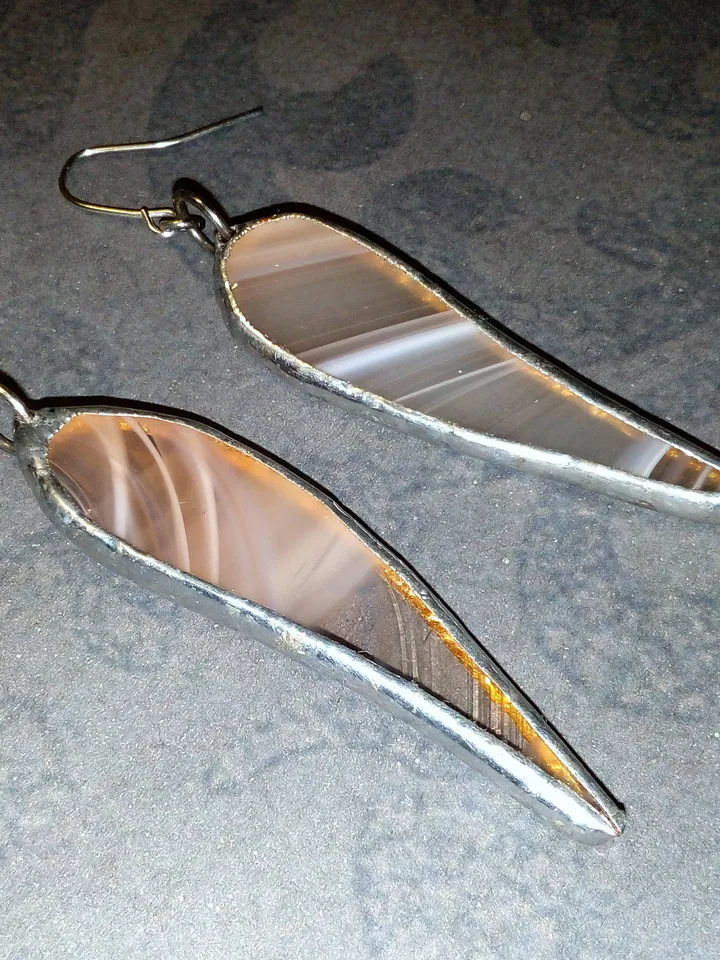 Dangle earrings, beige earring, glass earrings, simple stained glass, long earrings, kawaii earrings, petals