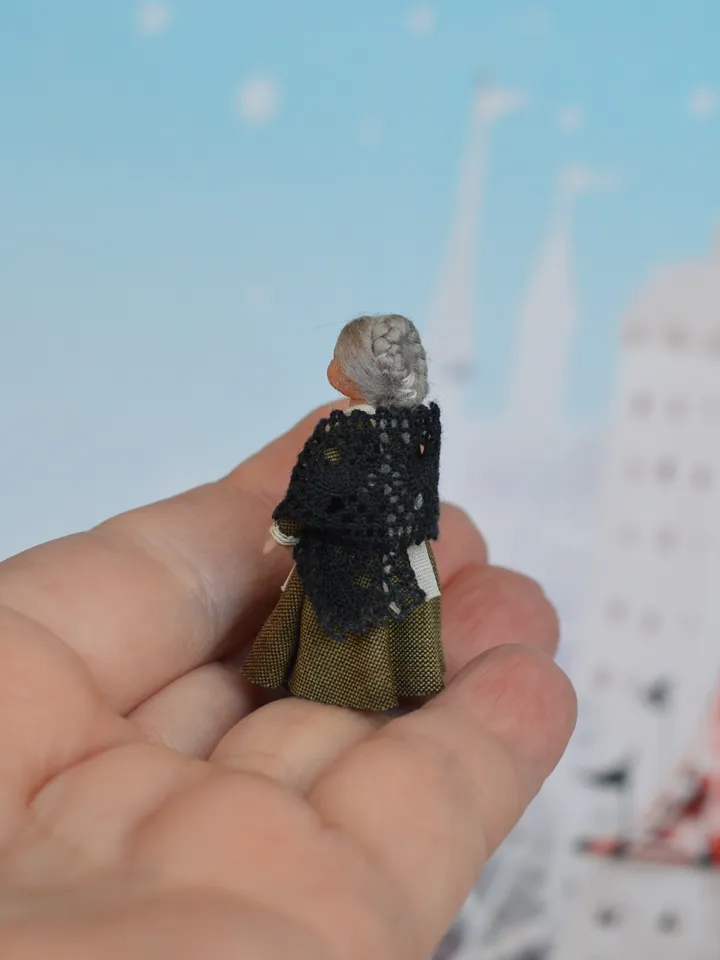 Miniature doll in the 48th scale. Grandmother for a dollhouse.