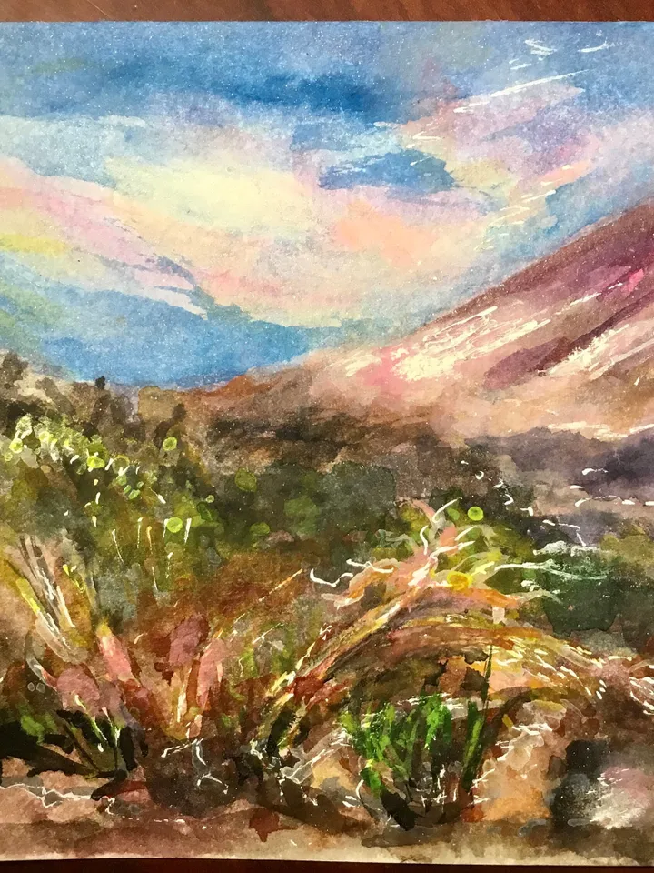 Tenerife,Canarias original watercolor panoramic painting,Teide mountain,Puerto de la Cruz beach,holiday islands memory,unique handmade gift.