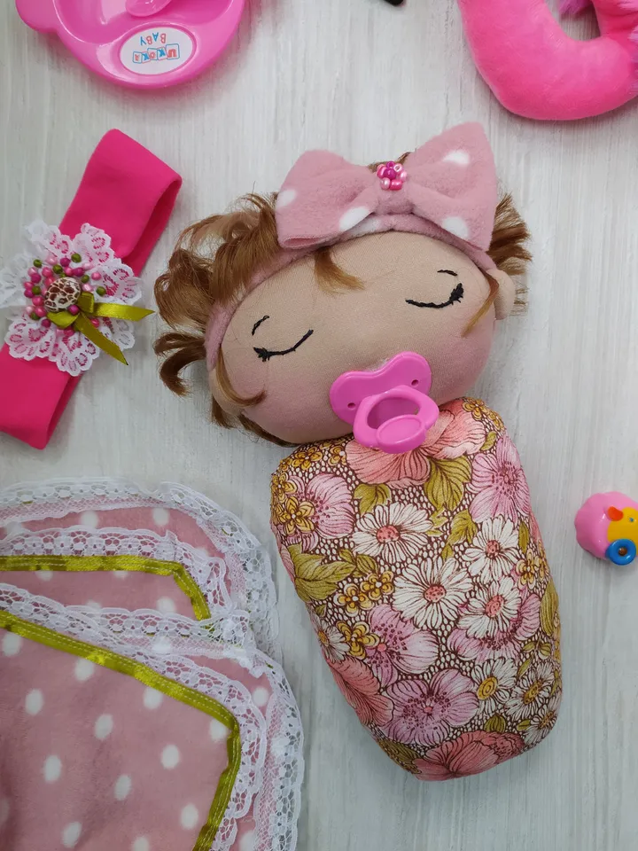 doll with pacifier,newborn baby,in a blanket,baby doll,role-playing doll,newborn girl,sleeping baby,child of god,rag doll gift