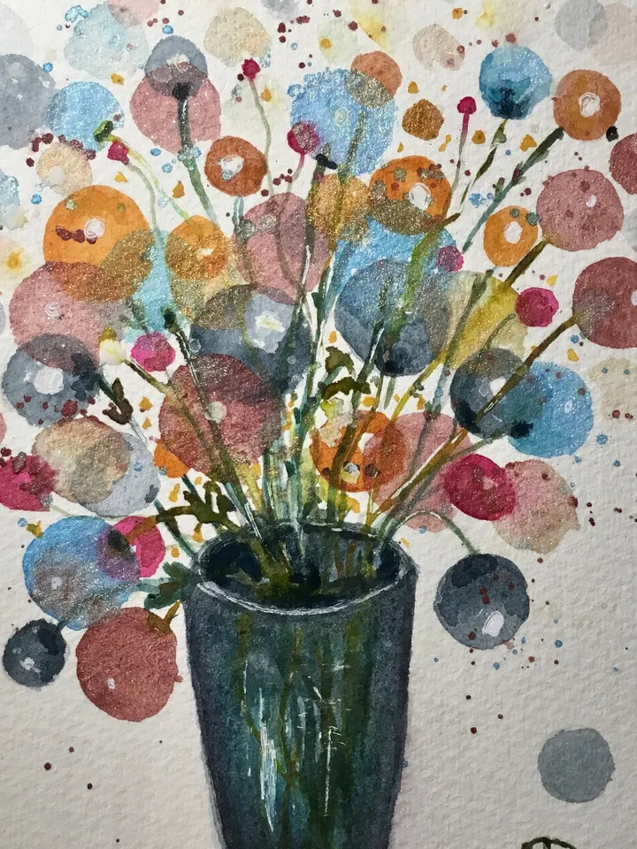 Fantasy Flowers in a vase original watercolor painting,floral fantasy wall art,small watercolor painting wall decoration,gift.