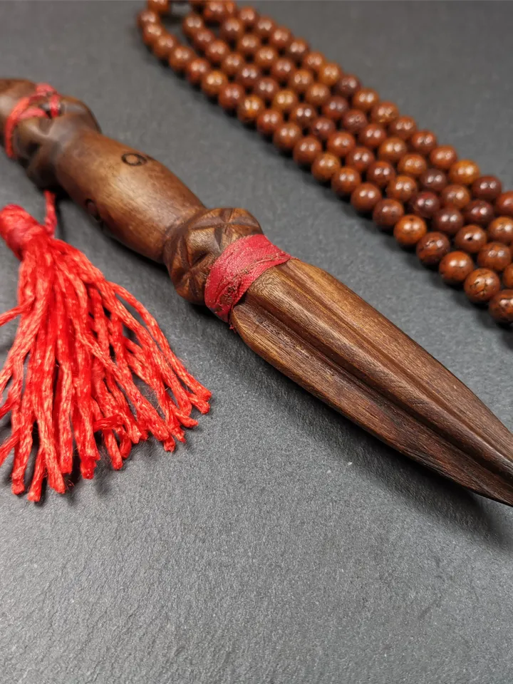 Gandhanra Old Tibetan Amulet,Unique Sandalwood Kila(Dorje Phurba), Dharma Ritual Implement from Gengqing Monastery,6.7"