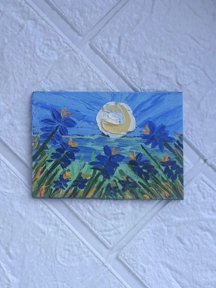 BLuebonnets Original Oil ACEO Abstract Flowers, Painting Miniature