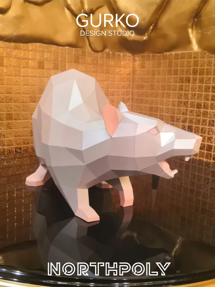 Angry Rat Papercraft, Mouse, Digital Template, PDF Download, Gurko, 3D Low Poly, Pepakura, Origami Sculpture, Paper Party Decor, DIY Gift