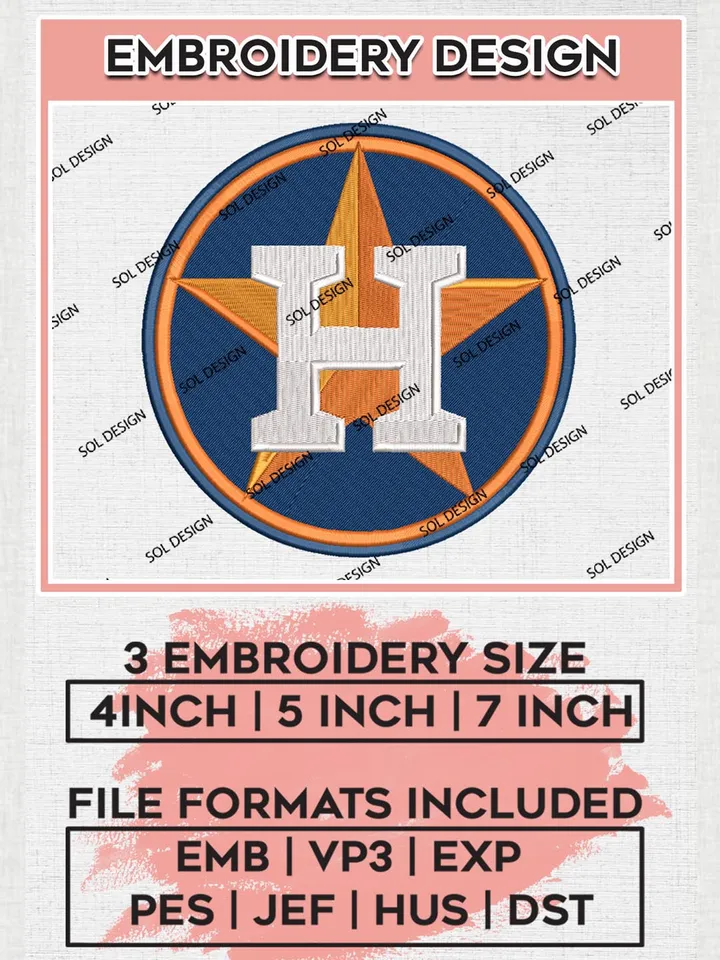 MLB Houston Astros Embroidery Design Files, MLB Houston Astros Team Embroidery, MLB Teams, 3 sizes, MLB Machine embroidery designs, Digital Download