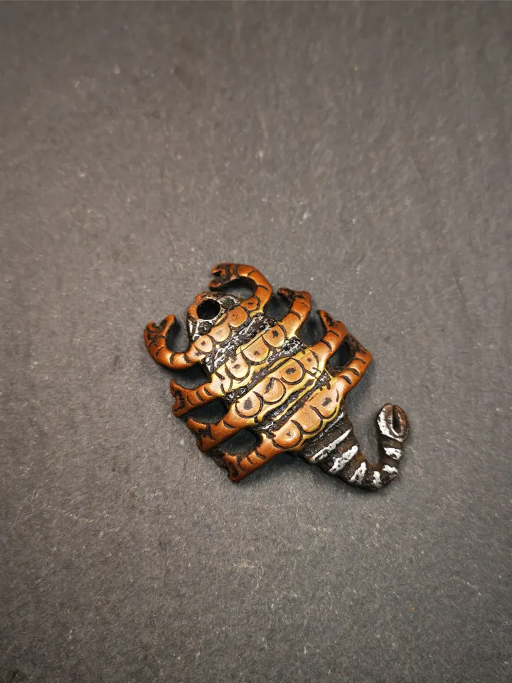 Gandhanra Handmade Tibetan Amulet,Scorpion Guru of Padmasambhava, Buddhist Scorpion Totem Pendant, Made of Cold Iron,1.6"