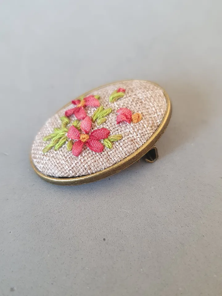 Ribbon embroidered brooch for her, hand embroidery jewelry