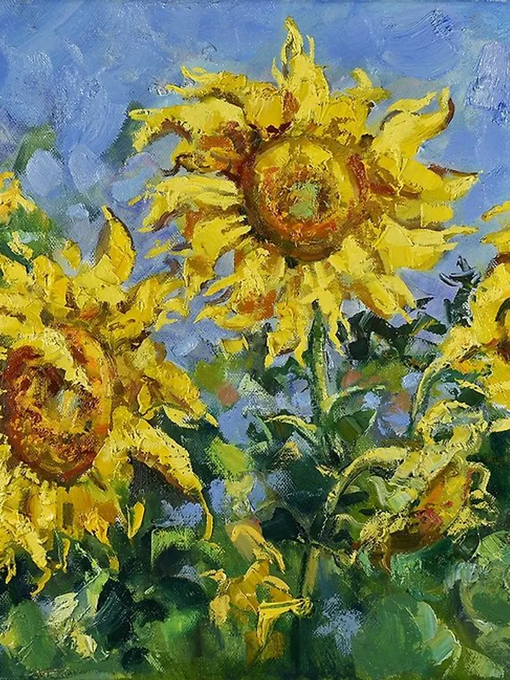 Sunflower Painting Impressionist Original Art Canvas Oil Flower Artwork