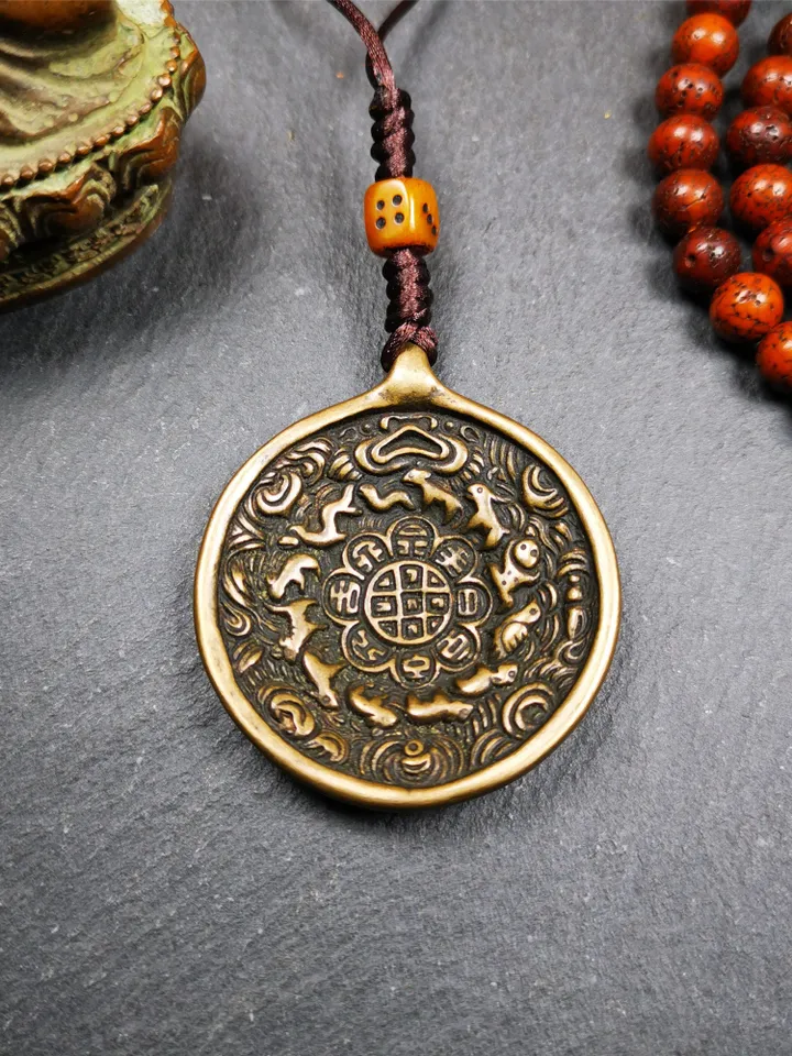 Gandhanra Antique Tibetan Buddhist Astrological Mandala,Calendar Badge,Melong Mirror,SIPAHO Amulet(srid pa ho),Ritual Conch Pattern