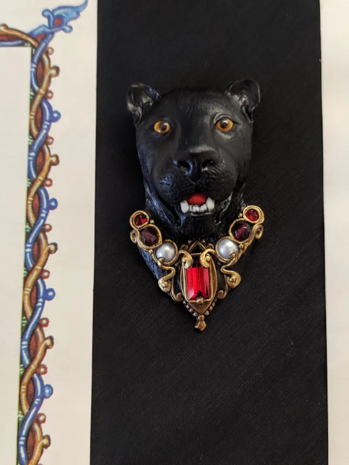 Brooch Black Panter, Cat brooch, vintage pin brooch,