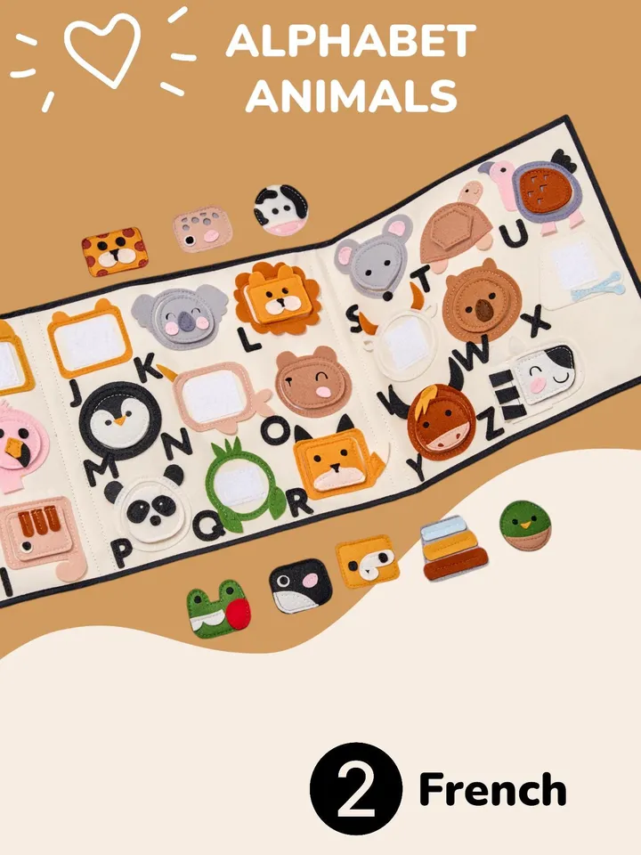 Felt ABC Book for Kids, Animal Alphabet Learning Toy, Educational Quiet Book for Toddlers, Travel-Friendly Montessori Gift, KinderKrama
