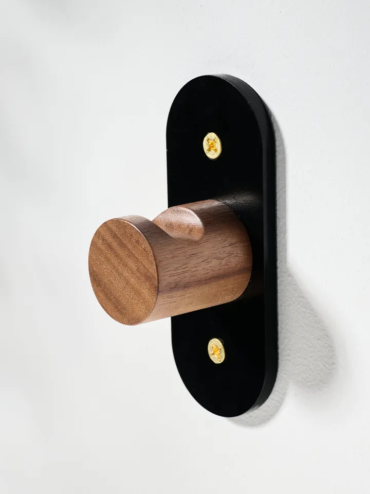 Black + Walnut Minimalist Metal and Wood Wall Mounted Coat hook