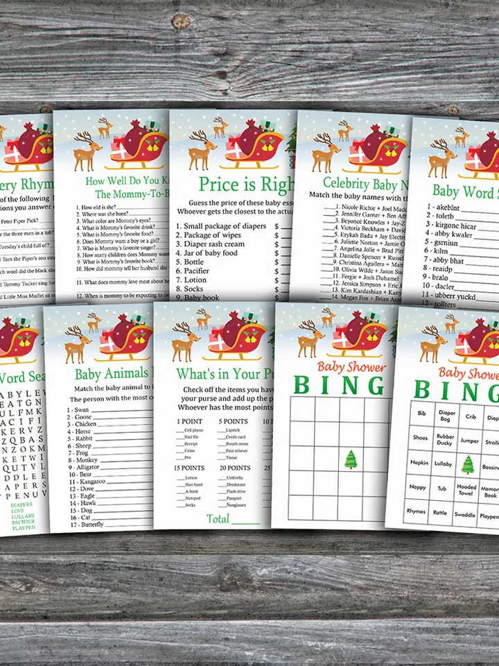 Rudolph animals baby shower games bundle,Christmas Baby Shower games package,Fun Baby Shower Games,9 Printable Games-252