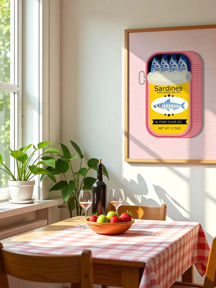 Sardines Print Sardine Tin Vintage Poster Retro Sardine Wall Art Fish Print Eclectic Wall Art Colorful Kitchen Art Maximalist Poster Digital