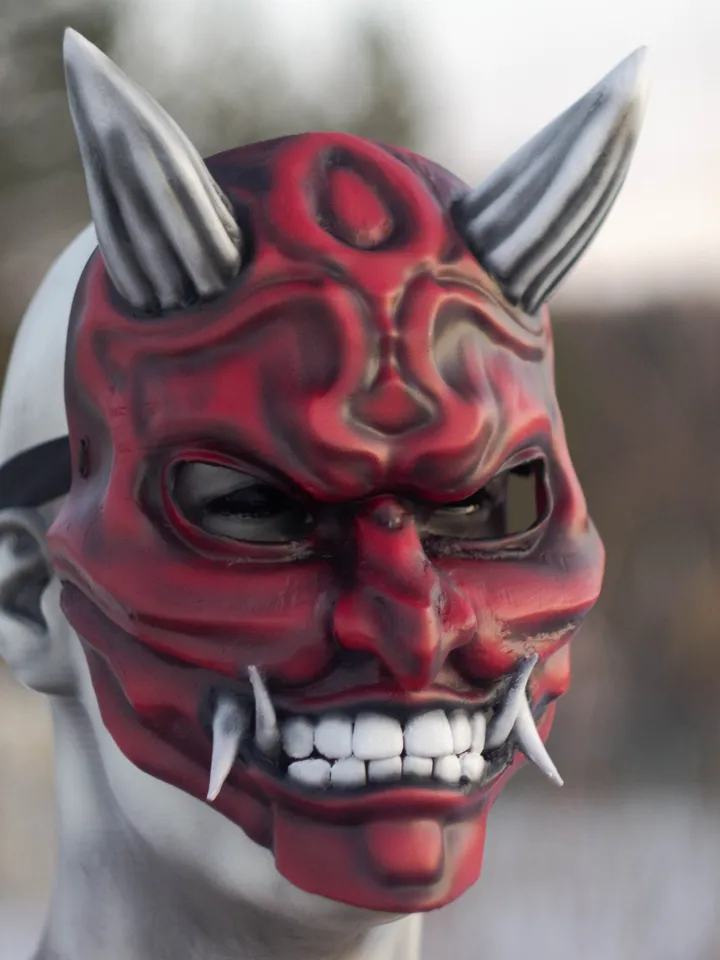 Japanese Oni Mask, red oni mask, wearable mask, tengu mask, kabuki mask, japanese demon mask, japanese theater, demon mask