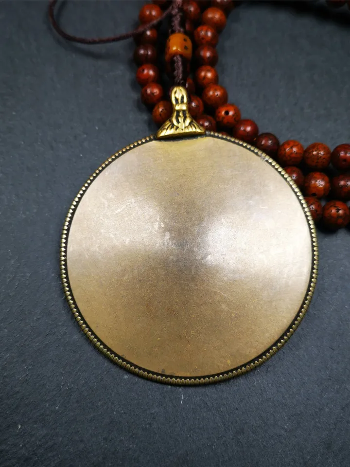 Gandhanra Antique Tibetan Buddhist Amulet,Melong Mirror,Calendar Badge,SIPAHO(srid pa ho),Made of Lima Brass,2.6"