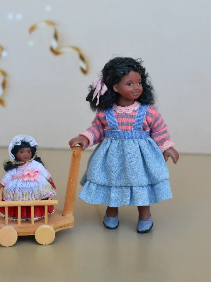 Miniature doll in 24th scales. Handmade doll toy. Miniature for dollhouse.
