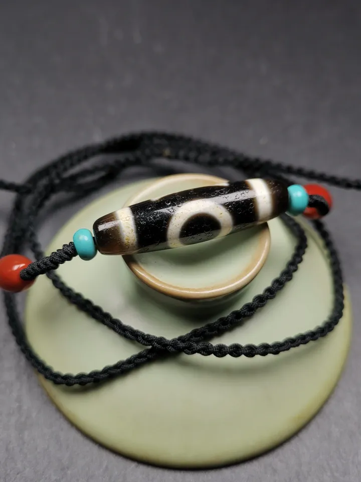 Gandhanra Old Tibetan Sky & Earth Dzi Bead Necklace,39mm × 10mm,30 Years Old