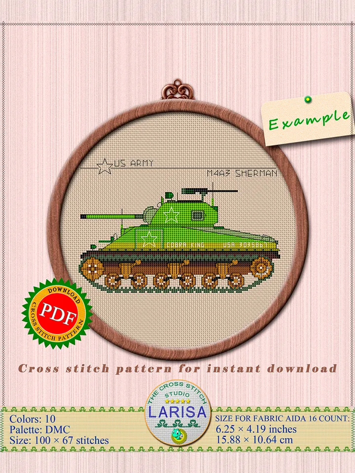 M4 Sherman Cross Stitch Pattern | Medium Tank Sherman Chart