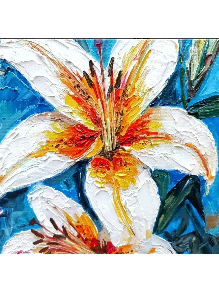 Original Oil Painting White Lilies Floral Painting with White Flowers 12" by 8" (30х20sm ) by OilPaintingNatali