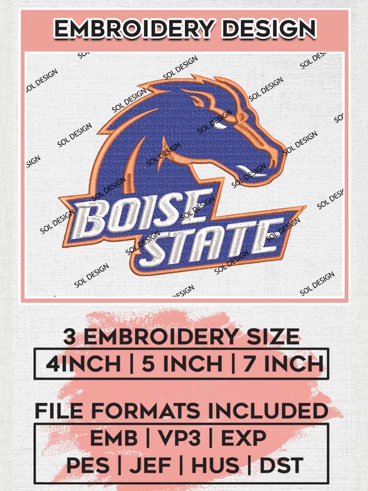NCAA Boise State Team Logo Machine Embroidery Design, NCAA Boise State Broncos Team Design Design files, NCAA Team Embroidery Designs, NCAA Machine Embroidery Designs, Digital Download