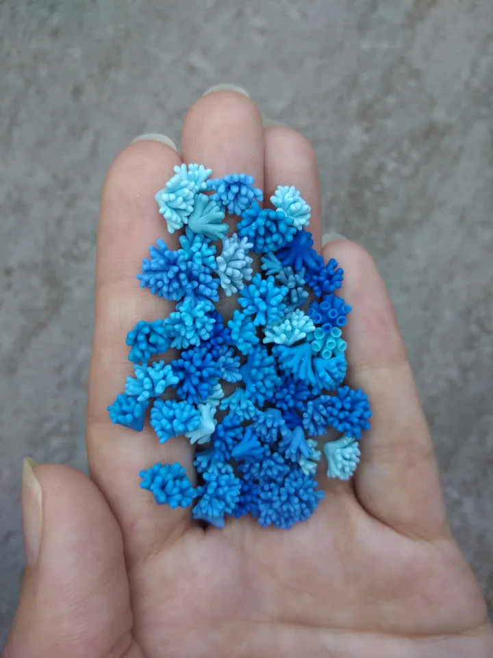 Set of miniature corals shades of blue, tiny corals for diorama, dollhouse or resin art
