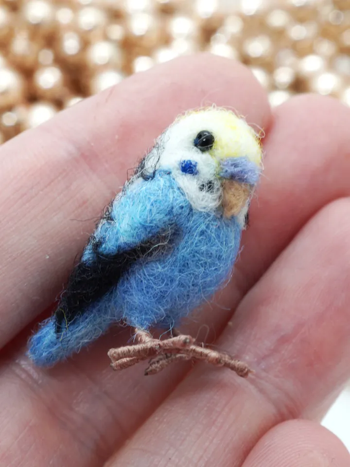 Miniature needle felted blue budgie, tiny parakeet, miniature parakeet, pet portrait, made to order