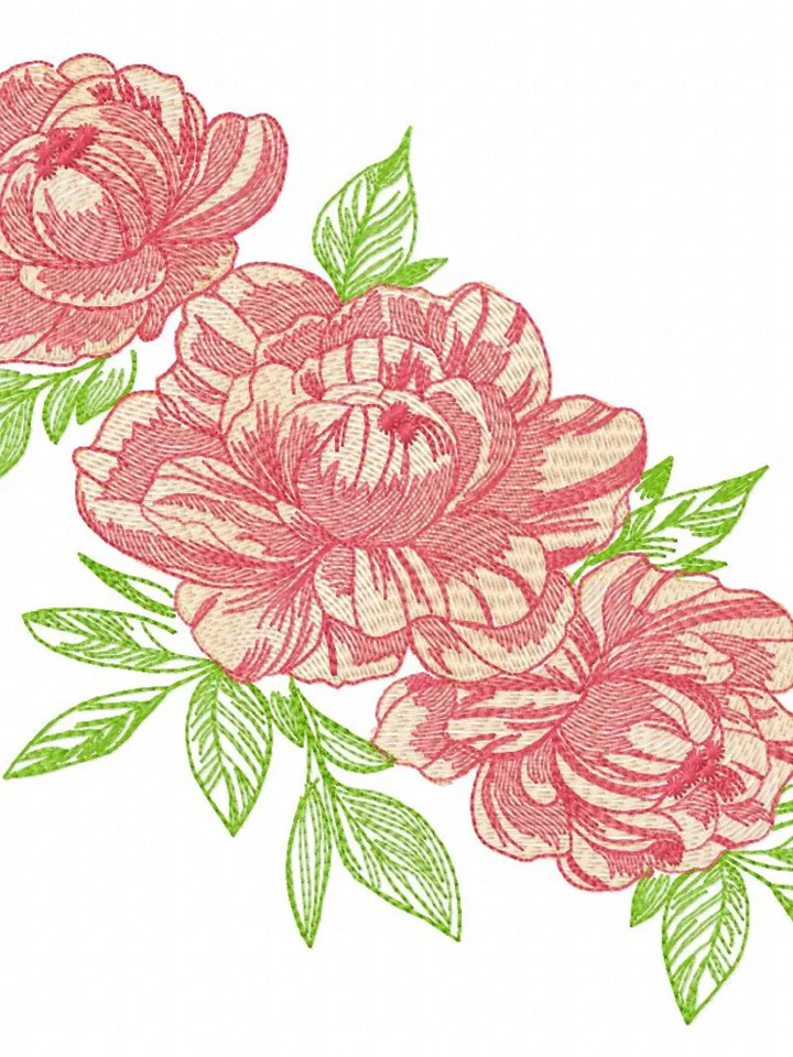 Peonies Set redwork Machine Embroidery Design