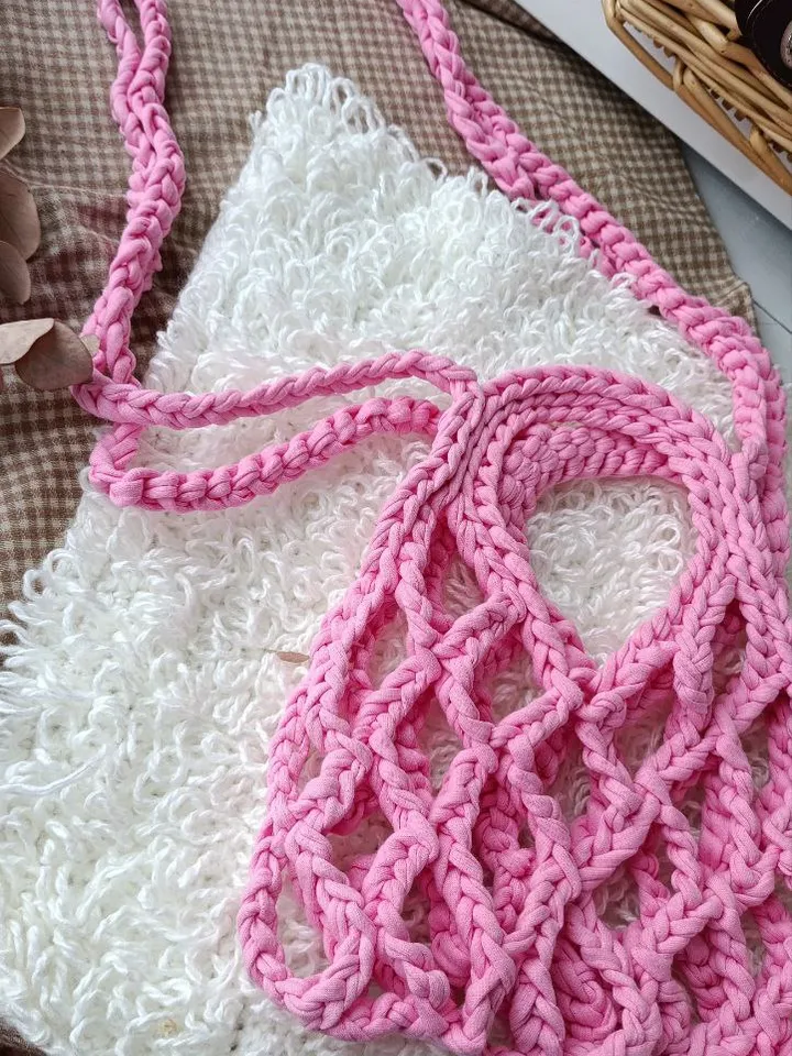 Net bag c rochet. Summer mesh bag. Women's Beach Shoulder Bag