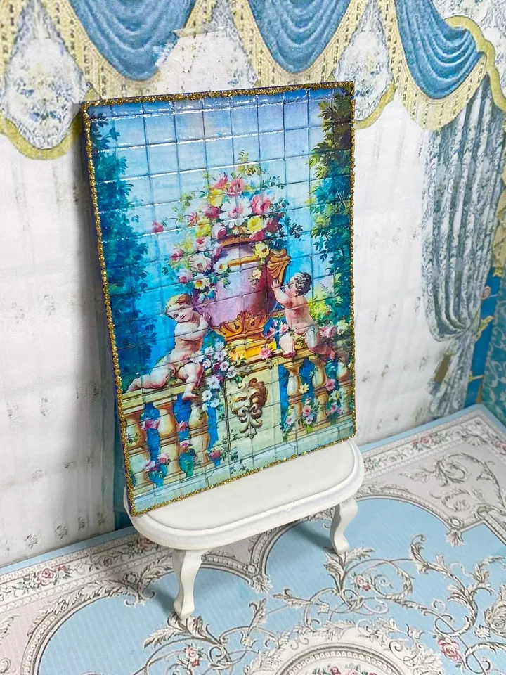 Dollhouse panel. 1:12. Handcrafted. Imitation tiles. Wall panel. Miniature dollhouse.