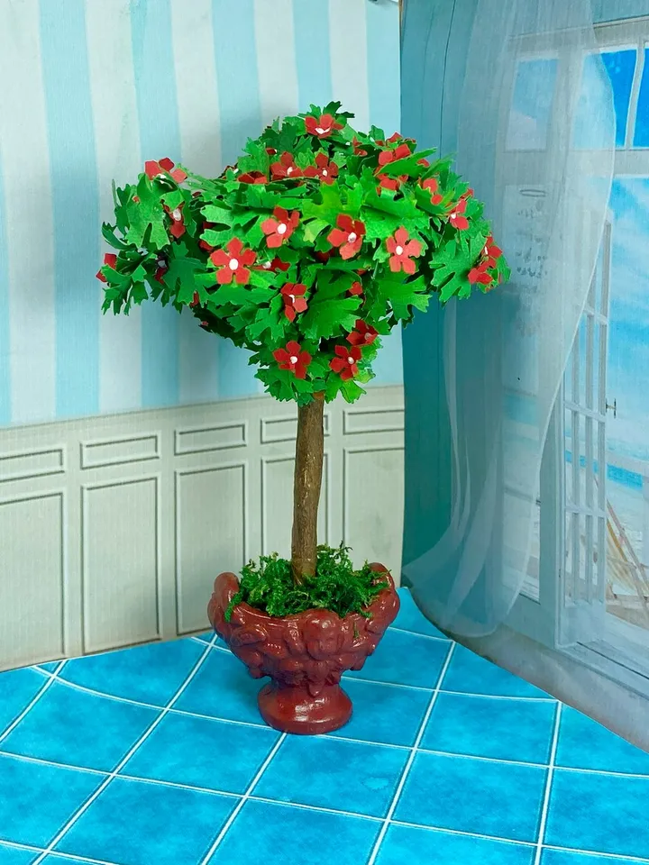 Tree in a floor planter for a dollhouse in a scale of 1:12. Miniature dollhouse. Handmade. Plant for a doll.