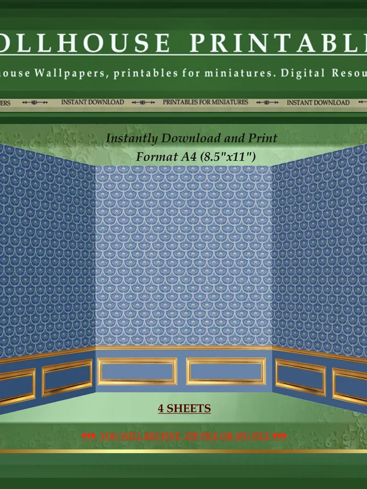 Wallpapers- Set 3 | Printables for Dollhouses and Unique Miniature Projects | Digital Downloads | in Scale 1/12th
