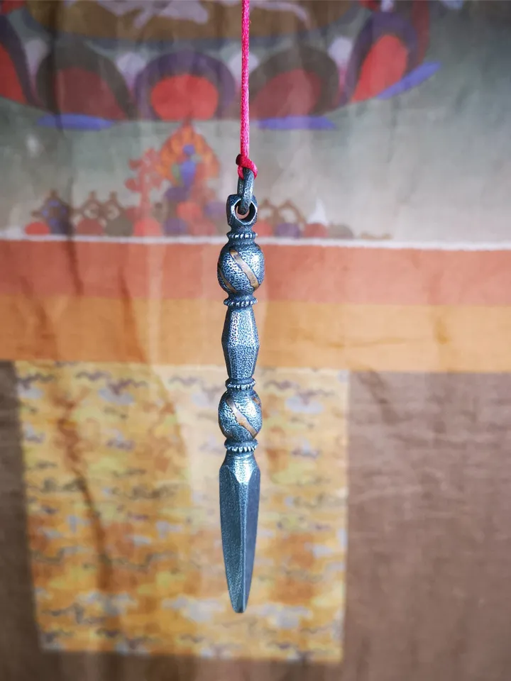 Gandhanra Handmade Tibetan Amulet ,Kila(Dorje Phurba) , Trantic Buddhism Ritual Implement Pendant,Made of Cold Iron,4.0"