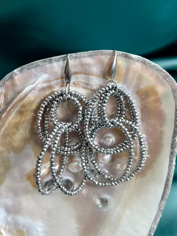 Hematite Dangling Hoops Earrings