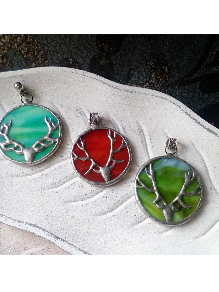 Deer antler jewelry, Deer head necklace, Noel, Yule jewelry. Christmas deer, stag head pendant