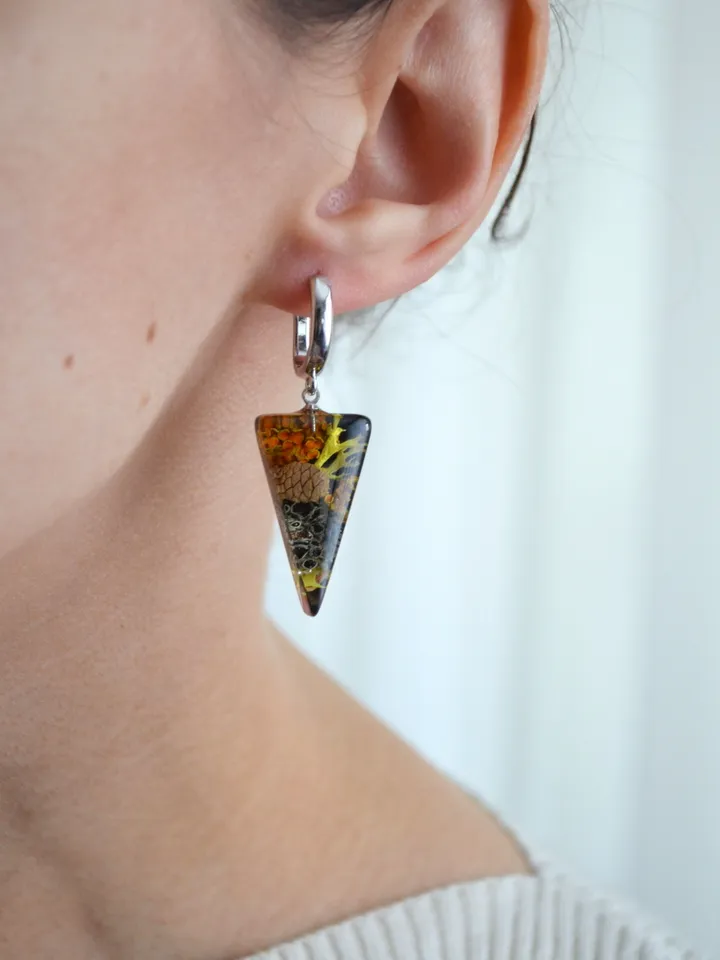 Earrings with Lichen in resin. Real Lichen earrings. Earrings lichen and moss in resin.